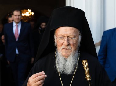 Istanbul, Türkiye - 03 Kasım 2018: Ekümenik Patrikhanesi ve bir toplantı sırasında Başkan Ukrayna Petro Poroshenk ile onun All-kutsal Ekümenik Patrik Bartholomeos