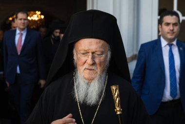Istanbul, Türkiye - 03 Kasım 2018: Ekümenik Patrikhanesi ve bir toplantı sırasında Başkan Ukrayna Petro Poroshenk ile onun All-kutsal Ekümenik Patrik Bartholomeos