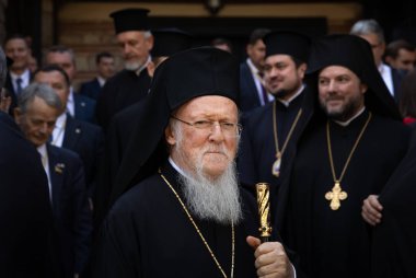 Istanbul, Türkiye - 03 Kasım 2018: Ekümenik Patrikhanesi ve bir toplantı sırasında Başkan Ukrayna Petro Poroshenk ile onun All-kutsal Ekümenik Patrik Bartholomeos