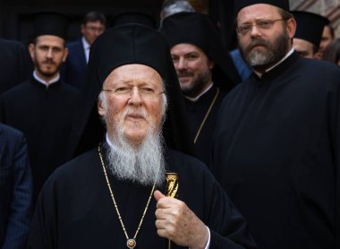 Istanbul, Türkiye - 03 Kasım 2018: Ekümenik Patrikhanesi ve bir toplantı sırasında Başkan Ukrayna Petro Poroshenk ile onun All-kutsal Ekümenik Patrik Bartholomeos