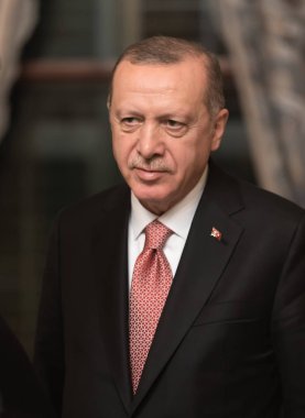 Istanbul, Turkey - Nov 03, 2018: Turkish President Recep Tayyip Erdogan during a meeting with President of Ukraine Petro Poroshenko clipart