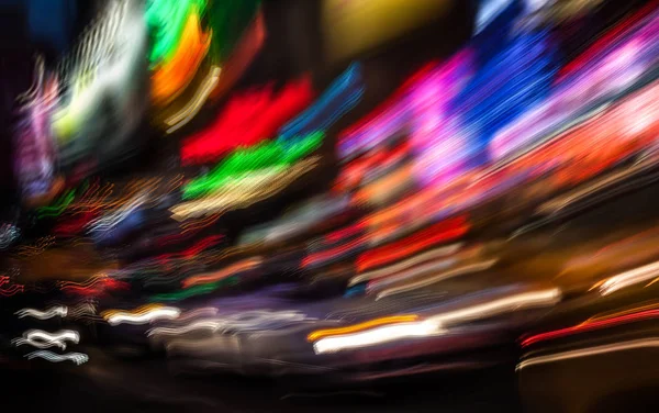 尼克的照明和夜灯 纽约市街头霓虹灯的抽象形象 多次曝光和有意运动模糊 — 图库照片