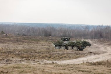 Zhytomyr Reg, Ukrayna - 21 Kasım 2018: hava indirme birlikleri Ukrayna silahlı kuvvetleri Zhytomyr bölgesi Eğitim Merkezi'nde eğitim mücadele. Piyade savaş aracı