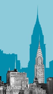 New York'ta Chrysler Binası. Çağdaş sanat ve poster stili