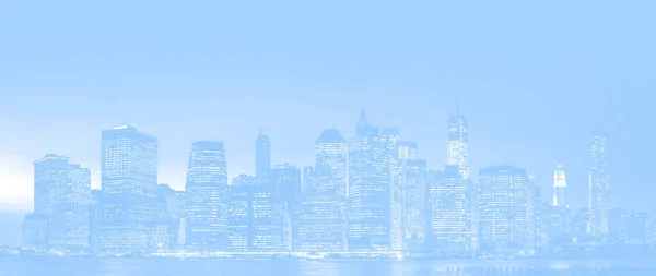 New York City Skyline Panorama Mit Nächtlichen Lichtern Und Reflexionen — Stockfoto