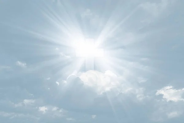 Tecken Tro Korsa Himlen Ljus Blå Tonalitet — Stockfoto