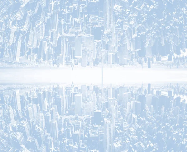 Abstraktes Bild Des Midtown Manhattan Panoramas Bild Hellblauer Tonalität Doppelspiegelkomposition — Stockfoto