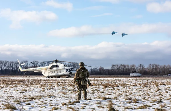 Zhytomyr Reg Ukraina December 2018 Bekämpa Utbildning Utbildning Mitten Luftburna — Stockfoto