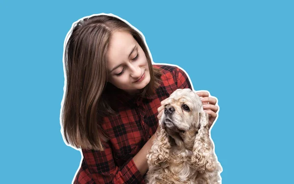 Young American Cocker Spaniel Beautiful Woman Magazine Style Collage Copy — Stock Photo, Image