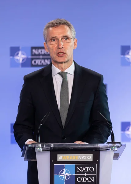 Bruselas Bélgica Diciembre 2018 Retrato Del Secretario General Otan Jens —  Fotos de Stock