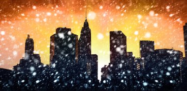 New York şehri. Kış konsepti. NYC yağan kar. Kar yağışı Manhattan'da kış