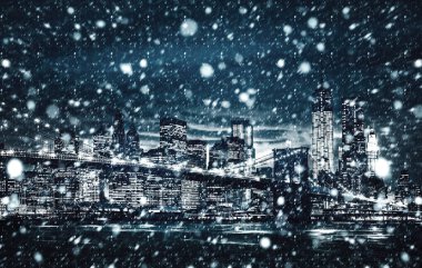 New York şehri. Kış konsepti. NYC yağan kar. Kar yağışı Manhattan'da kış
