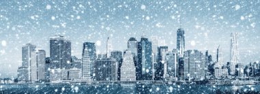 New York şehri. Kış konsepti. NYC yağan kar. Kar yağışı Manhattan'da kış