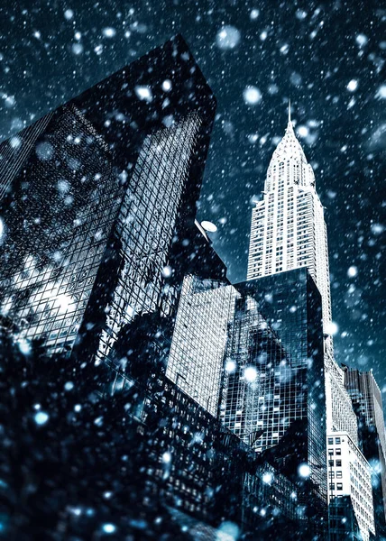 Πόλη Της Νέας Υόρκης Έννοια Του Χειμώνα Χιόνι Που Υπάγονται — Φωτογραφία Αρχείου