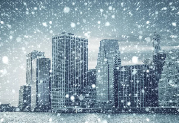 Нью Йорк Зимові Концепції Падіння Снігу Нью Йорку Взимку Манхеттена — стокове фото