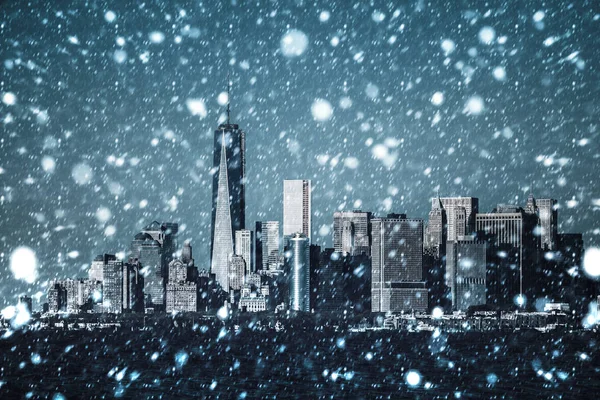 Нью Йорк Зимові Концепції Падіння Снігу Нью Йорку Взимку Манхеттена — стокове фото