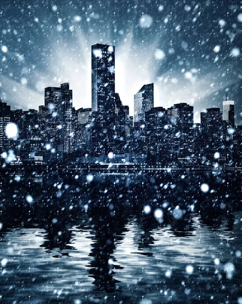 纽约市 冬季概念 在尼克下了雪冬天曼哈顿在雪 — 图库照片