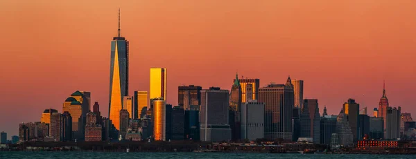 Нью Йорк Манхеттен Skyline Панорама Заході Сонця — стокове фото