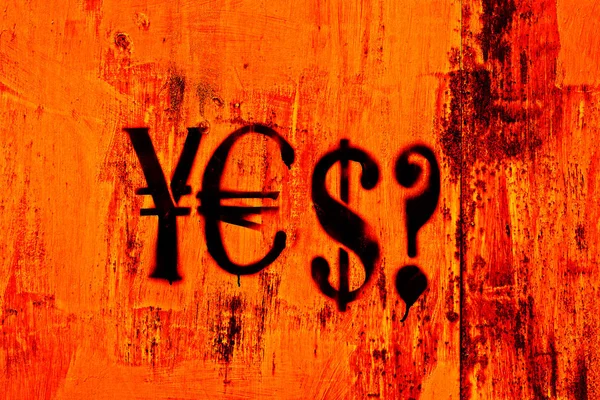 Word Yes Written Currency Symbols Dollar Euro Yen Wall Texture — Stock Photo, Image