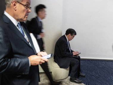 Davos, İsviçre - 23 Ocak 2019: Çalışma anlar Dünya Ekonomik Forumu yıllık toplantısında Davos, İsviçre