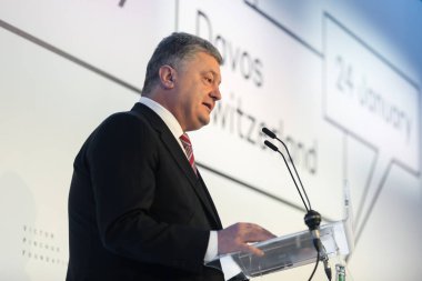 Davos, İsviçre - 24 Ocak 2019: Dünya Ekonomik Forumu yıllık toplantı 2019 Davos, İsviçre, Ukrayna Petro Poroshenko Başkanı