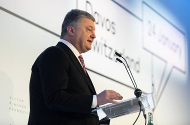 Davos, İsviçre - 24 Ocak 2019: Dünya Ekonomik Forumu yıllık toplantı 2019 Davos, İsviçre, Ukrayna Petro Poroshenko Başkanı
