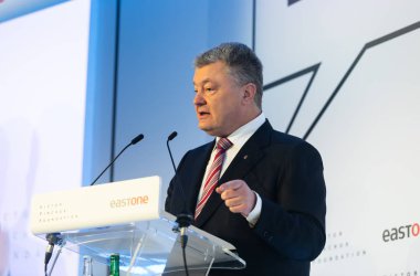 Davos, İsviçre - 24 Ocak 2019: Dünya Ekonomik Forumu yıllık toplantı 2019 Davos, İsviçre, Ukrayna Petro Poroshenko Başkanı