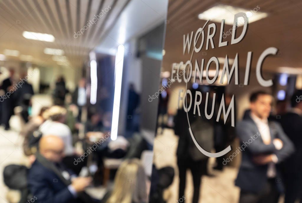 DAVOS, SWITZERLAND - Jan 24, 2019: Working moments during World Economic Forum Annual Meeting in Davos, Switzerland