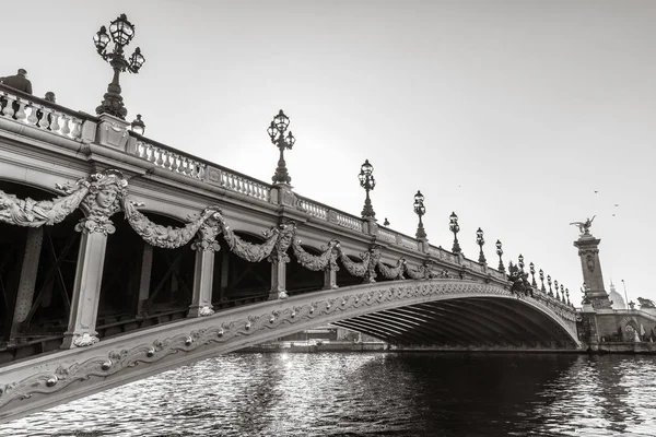 Siyah Beyaz Resim Güzel Bridge Alexandre Iii Paris Süslü Art — Stok fotoğraf