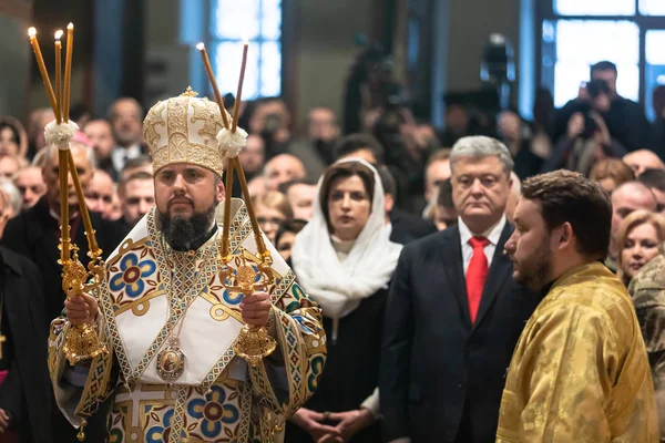 Kiev Ucrânia Fevereiro 2019 Liturgia Entronização Primaz Igreja Ortodoxa Ucrânia — Fotografia de Stock