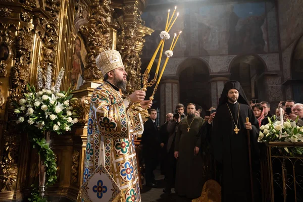 Kiev Ukrajna Február 2019 Liturgia Koronázás Ortodox Egyház Ukrajna Nagyvárosi — Stock Fotó