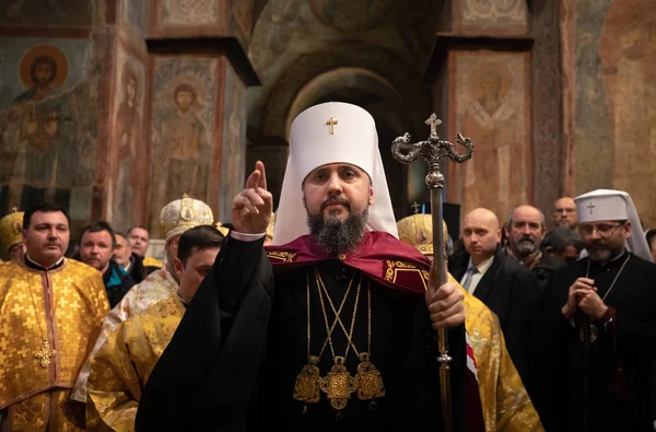 Kiev Ucrânia Fevereiro 2019 Liturgia Entronização Primaz Igreja Ortodoxa Ucrânia — Fotografia de Stock