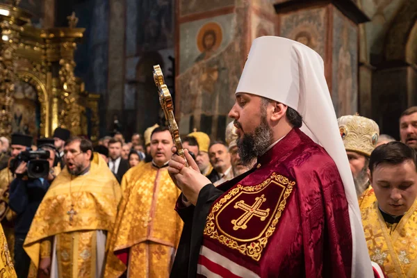 Kiev Ukraina Februari 2019 Liturgi Och Tronbestigning Primat Ortodoxa Kyrkan — Stockfoto