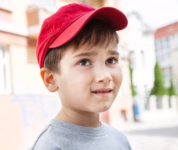 Family Happy Lifestyle Concept Portrait Little Boy Background Blurred Cityscape — Stock Photo, Image