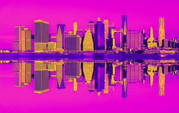 Manhattan New York City Skyline Panorama Trendy Neon Renklerde Çağdaş — Stok fotoğraf