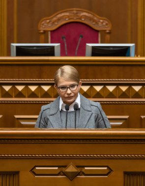 Kiev, Ukrayna - 07 Şubat 2019: Lideri Ukrayna, Kiev Verkhovna Rada bir toplantı sırasında Batkivshchyna kanadına Yulia Timoşenko