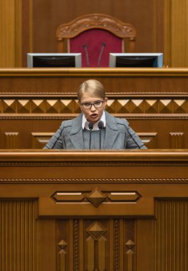 Kiev, Ukrayna - 07 Şubat 2019: Lideri Ukrayna, Kiev Verkhovna Rada bir toplantı sırasında Batkivshchyna kanadına Yulia Timoşenko