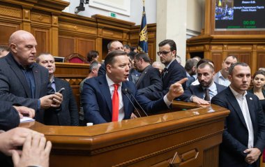 Kiev, Ukrayna - 07 Şubat 2019: Radikal parti Oleg Lyashko Ukrayna, Kiev Verkhovna Rada bir toplantı sırasında lideri