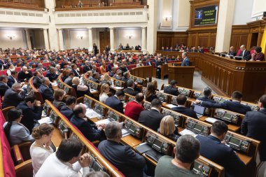 Kiev, Ukrayna - 07 Şubat 2019: Başkan, Ukrayna Petro Poroshenko Ukrayna, Kiev Verkhovna Rada bir toplantı sırasında