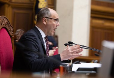 Kiev, Ukrayna - 07 Şubat 2019: Çalışma anlar Verkhovna Rada Ukrayna, Kiev oturumu sırasında