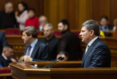 Kiev, Ukrayna - 07 Şubat 2019: Çalışma anlar Verkhovna Rada Ukrayna, Kiev oturumu sırasında