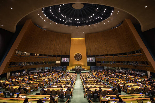 НЬЮ-ЙОРК, США - 20 февраля 2019 года: Президент Украины Петр Порошенко выступил на Генеральной Ассамблее ООН в Нью-Йорке
