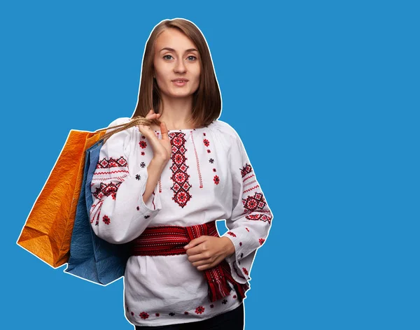Mladá dívka v ukrajinské národní barvy — Stock fotografie