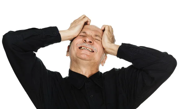 Elderly man suffers from headache — Stock Photo, Image