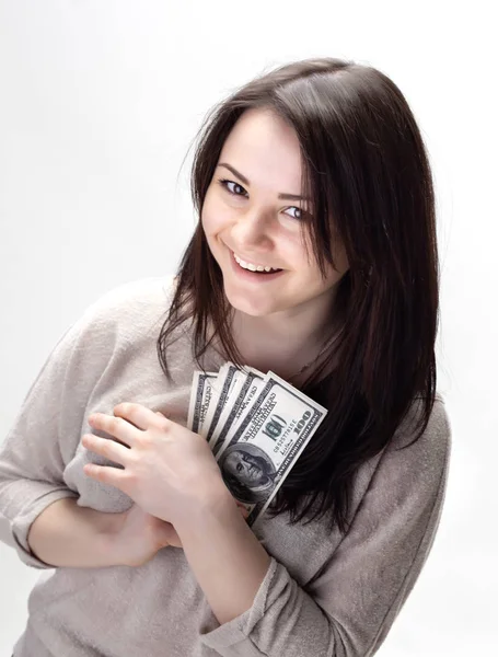Женщина с долларовыми купюрами — стоковое фото