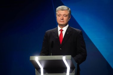 KYIV, UKRAINE - 15 Haziran 2020: Petro Poroshenko - İfade Özgürlüğü programında ICTV kanalında bir tele-ter sırasında Ukrayna 'nın eski başkanı