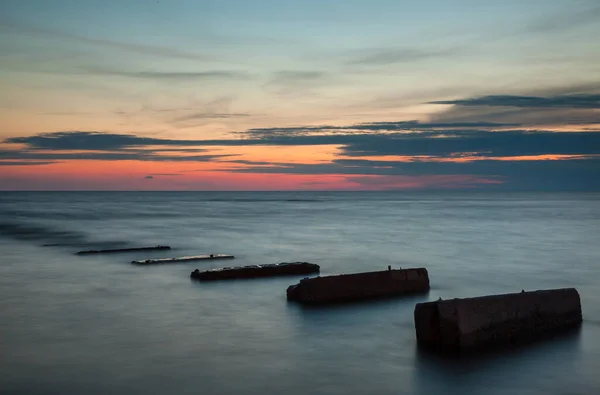 Old Concrete Pier Sea Evening Sunset — Stock Photo, Image