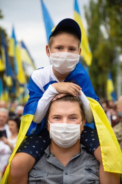 KYIV, UKRAINE - Ukrayna 'nın Khreshhatyk, Kiev' deki bağımsızlığının 29. yıldönümü münasebetiyle Ukrayna savunucularının 24 Ağustos 2020.