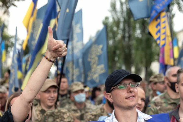 Kyiv Ucrania Agosto 2020 Marcha Los Defensores Ucrania Con Motivo — Foto de Stock