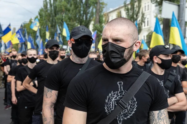 Kyiv Ucrania Agosto 2020 Marcha Los Defensores Ucrania Con Motivo —  Fotos de Stock